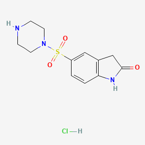 molecular formula C12H16ClN3O3S B1653322 5-(piperazine-1-sulfonyl)-2,3-dihydro-1H-indol-2-one hydrochloride CAS No. 1803600-99-8