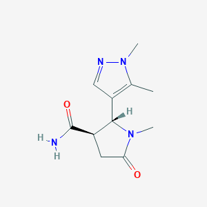 molecular formula C11H16N4O2 B1653374 (2R,3R)-2-(1,5-Dimethylpyrazol-4-yl)-1-methyl-5-oxopyrrolidine-3-carboxamide CAS No. 1820569-81-0