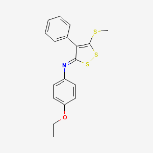 molecular formula C18H17NOS3 B1653423 (4-Ethoxyphenyl)((3Z)-5-(methylthio)-4-phenyl-3H-1,2-dithiol-3-ylidene)amine CAS No. 18274-76-5