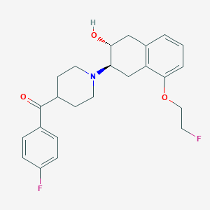molecular formula C24H27F2NO3 B1653433 (2R,3R)-3-[4-(4-Fluorobenzoyl)piperidino]-5-(2-fluoroethoxy)-1,2,3,4-tetrahydro-2-naphthol CAS No. 1835721-42-0