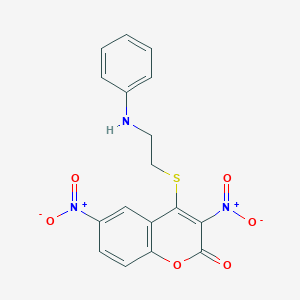 2H-1-Benzopyran-2-one, 3,6-dinitro-4-[[2-(phenylamino)ethyl]thio]-