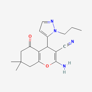 2-Amino-7,7-dimethyl-5-oxo-4-(2-propylpyrazol-3-YL)-6,8-dihydro-4H-chromene-3-carbonitrile