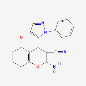 2-Amino-5-oxo-4-(2-phenylpyrazol-3-YL)-4,6,7,8-tetrahydrochromene-3-carbonitrile