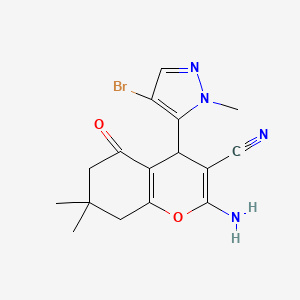 molecular formula C16H17BrN4O2 B1653478 2-Amino-4-(4-bromo-2-methylpyrazol-3-YL)-7,7-dimethyl-5-oxo-6,8-dihydro-4H-chromene-3-carbonitrile CAS No. 1855898-99-5