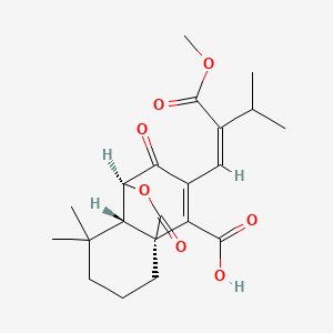molecular formula C21H26O7 B1653829 （1R,6S,7S）-9-[(Z）-2-甲氧基羰基-3-甲基丁-1-烯基]-5,5-二甲基-8,11-二氧代-12-氧代三环[5.3.2.01,6]十二烷-9-烯-10-羧酸 CAS No. 197799-63-6