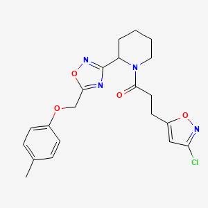 molecular formula C21H23ClN4O4 B1654035 3-(3-Chloro-5-isoxazolyl)-1-(2-{5-[(4-methylphenoxy)methyl]-1,2,4-oxadiazol-3-yl}piperidino)-1-propanone CAS No. 2096170-08-8