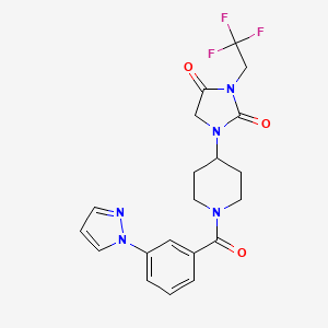 molecular formula C20H20F3N5O3 B1654062 1-{1-[3-(1H-pyrazol-1-yl)benzoyl]piperidin-4-yl}-3-(2,2,2-trifluoroethyl)imidazolidine-2,4-dione CAS No. 2097863-78-8