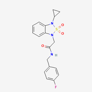 molecular formula C18H18FN3O3S B1654065 2-(3-cyclopropyl-2,2-dioxo-1,3-dihydro-2lambda6,1,3-benzothiadiazol-1-yl)-N-[(4-fluorophenyl)methyl]acetamide CAS No. 2097884-30-3