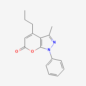 molecular formula C16H16N2O2 B1654306 Pyrano[2,3-c]pyrazol-6(1H)-one, 3-methyl-1-phenyl-4-propyl- CAS No. 219766-70-8