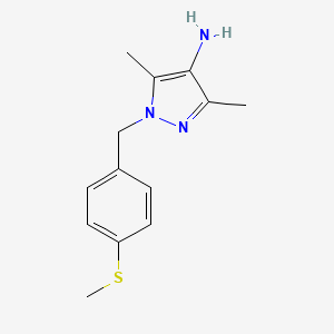 B1654345 3,5-Dimethyl-1-[(4-methylsulfanylphenyl)methyl]pyrazol-4-amine CAS No. 2222511-80-8