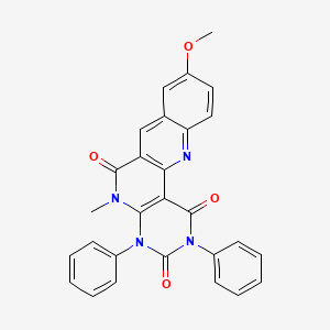 molecular formula C28H20N4O4 B1654657 14-Methoxy-8-methyl-4,6-diphenyl-4,6,8,18-tetrazatetracyclo[8.8.0.02,7.012,17]octadeca-1(10),2(7),11,13,15,17-hexaene-3,5,9-trione CAS No. 256521-48-9