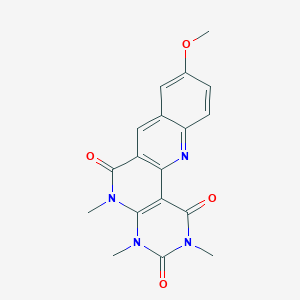 molecular formula C18H16N4O4 B1654658 14-Methoxy-4,6,8-trimethyl-4,6,8,18-tetrazatetracyclo[8.8.0.02,7.012,17]octadeca-1(10),2(7),11,13,15,17-hexaene-3,5,9-trione CAS No. 256521-49-0