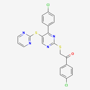 1-(4-Chlorophenyl)-2-[4-(4-chlorophenyl)-5-pyrimidin-2-ylsulfanylpyrimidin-2-yl]sulfanylethanone