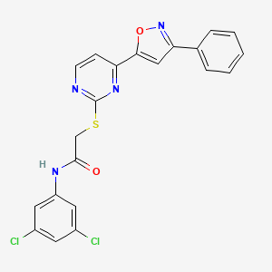 molecular formula C21H14Cl2N4O2S B1654732 N-(3,5-dichlorophenyl)-2-[4-(3-phenyl-1,2-oxazol-5-yl)pyrimidin-2-yl]sulfanylacetamide CAS No. 264187-78-2