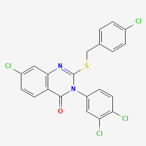 molecular formula C21H12Cl4N2OS B1654864 7-Chloro-2-[(4-chlorophenyl)methylsulfanyl]-3-(3,4-dichlorophenyl)quinazolin-4-one CAS No. 282729-95-7