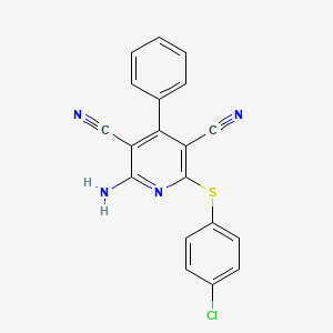 molecular formula C19H11ClN4S B1654885 3,5-Pyridinedicarbonitrile, 2-amino-6-[(4-chlorophenyl)thio]-4-phenyl- CAS No. 285558-50-1