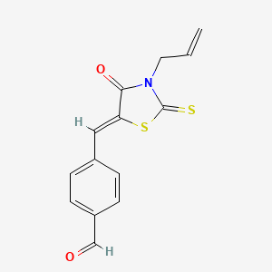 molecular formula C14H11NO2S2 B1654958 4-[(Z)-(4-oxo-3-prop-2-enyl-2-sulfanylidene-1,3-thiazolidin-5-ylidene)methyl]benzaldehyde CAS No. 29947-18-0