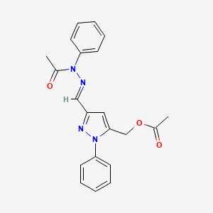 molecular formula C21H20N4O3 B1655039 [[5-[(Acetyloxy)methyl]-1-phenyl-1H-pyrazol-3-yl]methylene]phenylhydrazide acetic acid CAS No. 3082-93-7
