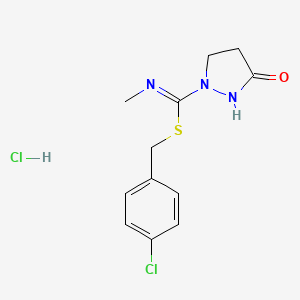 molecular formula C12H15Cl2N3OS B1655090 1-[(1E)-{[(4-chlorophenyl)methyl]sulfanyl}(methylimino)methyl]pyrazolidin-3-one hydrochloride CAS No. 317377-35-8