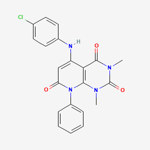 molecular formula C21H17ClN4O3 B1655169 5-(4-Chloroanilino)-1,3-dimethyl-8-phenylpyrido[2,3-d]pyrimidine-2,4,7-trione CAS No. 328532-51-0