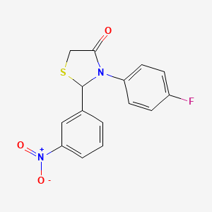 molecular formula C15H11FN2O3S B1655189 4-Thiazolidinone, 3-(4-fluorophenyl)-2-(3-nitrophenyl)- CAS No. 330175-58-1