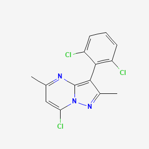 molecular formula C14H10Cl3N3 B1655212 7-Chloro-3-(2,6-dichlorophenyl)-2,5-dimethylpyrazolo[1,5-A]pyrimidine CAS No. 332179-73-4