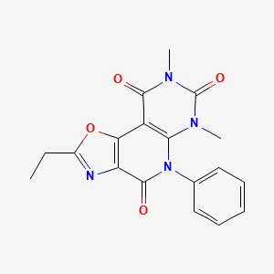 molecular formula C18H16N4O4 B1655238 4-Ethyl-10,12-dimethyl-8-phenyl-3-oxa-5,8,10,12-tetrazatricyclo[7.4.0.02,6]trideca-1(9),2(6),4-triene-7,11,13-trione CAS No. 334668-95-0