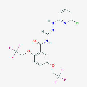molecular formula C17H13ClF6N4O3 B1655265 N-[(1E)-[2-(6-chloropyridin-2-yl)hydrazin-1-yl]methylidene]-2,5-bis(2,2,2-trifluoroethoxy)benzamide CAS No. 338402-57-6