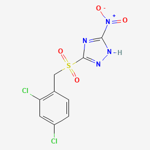 molecular formula C9H6Cl2N4O4S B1655316 5-{[(2,4-dichlorophenyl)methyl]sulfonyl}-3-nitro-1H-1,2,4-triazole CAS No. 346631-10-5
