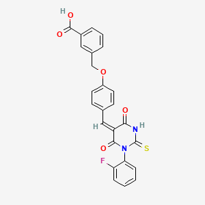 molecular formula C25H17FN2O5S B1655335 3-[[4-[(E)-[1-(2-fluorophenyl)-4,6-dioxo-2-sulfanylidene-1,3-diazinan-5-ylidene]methyl]phenoxy]methyl]benzoic acid CAS No. 348578-49-4