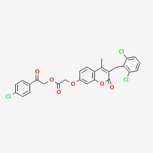 [2-(4-Chlorophenyl)-2-oxoethyl] 2-[3-[(2,6-dichlorophenyl)methyl]-4-methyl-2-oxochromen-7-yl]oxyacetate