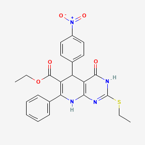 molecular formula C24H22N4O5S B1655528 Ethyl 2-ethylsulfanyl-5-(4-nitrophenyl)-4-oxo-7-phenyl-5,8-dihydro-3H-pyrido[2,3-d]pyrimidine-6-carboxylate CAS No. 379726-56-4