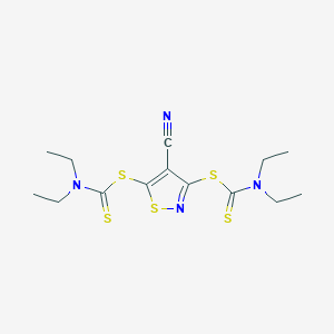 molecular formula C14H20N4S5 B1655791 [4-cyano-3-(diethylcarbamothioylsulfanyl)-1,2-thiazol-5-yl] N,N-diethylcarbamodithioate CAS No. 42207-85-2