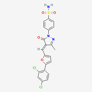 molecular formula C21H15Cl2N3O4S B1655809 4-[(4E)-4-[[5-(2,4-dichlorophenyl)furan-2-yl]methylidene]-3-methyl-5-oxopyrazol-1-yl]benzenesulfonamide CAS No. 424808-28-6