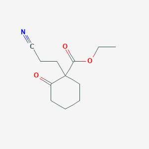molecular formula C12H17NO3 B1655830 Cyclohexanecarboxylic acid, 1-(2-cyanoethyl)-2-oxo-, ethyl ester CAS No. 42894-09-7