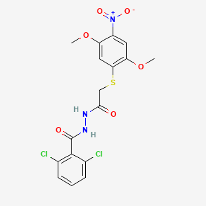 2,6-dichloro-N'-[2-(2,5-dimethoxy-4-nitrophenyl)sulfanylacetyl]benzohydrazide