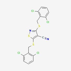 molecular formula C18H10Cl4N2S3 B1655987 3,5-Bis[(2,6-dichlorophenyl)methylsulfanyl]-1,2-thiazole-4-carbonitrile CAS No. 4744-56-3