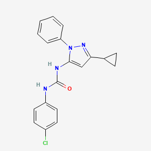 molecular formula C19H17ClN4O B1655999 1-(4-Chlorophenyl)-3-(5-cyclopropyl-2-phenylpyrazol-3-yl)urea CAS No. 4760-61-6