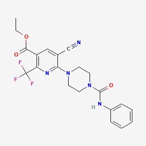 molecular formula C21H20F3N5O3 B1656020 Ethyl 5-cyano-6-[4-(phenylcarbamoyl)piperazin-1-yl]-2-(trifluoromethyl)pyridine-3-carboxylate CAS No. 4786-97-4