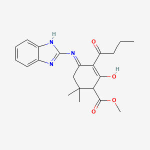 molecular formula C21H25N3O4 B1656325 Methyl 4-[(1H-benzimidazol-2-yl)amino]-3-butanoyl-6,6-dimethyl-2-oxocyclohex-3-ene-1-carboxylate CAS No. 5220-19-9