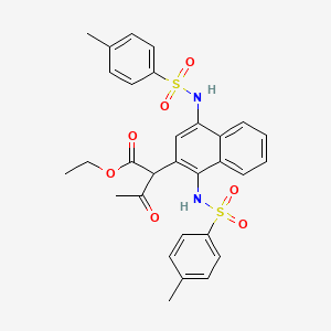 molecular formula C30H30N2O7S2 B1656337 Ethyl 2-{1,4-bis[(4-methylbenzene-1-sulfonyl)amino]naphthalen-2-yl}-3-oxobutanoate CAS No. 5227-90-7