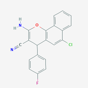 molecular formula C20H12ClFN2O B1656488 2-amino-6-chloro-4-(4-fluorophenyl)-4H-benzo[h]chromene-3-carbonitrile CAS No. 5303-72-0