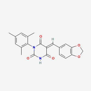 molecular formula C21H18N2O5 B1656517 (5E)-5-(1,3-benzodioxol-5-ylmethylidene)-1-(2,4,6-trimethylphenyl)-1,3-diazinane-2,4,6-trione CAS No. 5310-88-3