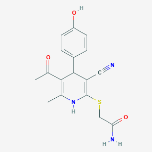 2-[[5-Acetyl-3-cyano-4-(4-hydroxyphenyl)-6-methyl-1,4-dihydropyridin-2-yl]sulfanyl]acetamide