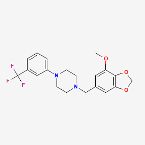 molecular formula C20H21F3N2O3 B1656602 1-[(7-Methoxy-2H-1,3-benzodioxol-5-yl)methyl]-4-[3-(trifluoromethyl)phenyl]piperazine CAS No. 5345-91-5