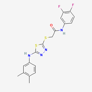 molecular formula C18H16F2N4OS2 B1656696 N-(3,4-Difluorophenyl)-2-{[5-(3,4-dimethylanilino)-1,3,4-thiadiazol-2-yl]sulfanyl}acetamide CAS No. 5374-32-3