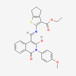 Ethyl 2-[(E)-[3-hydroxy-2-(4-methoxyphenyl)-1-oxoisoquinolin-4-yl]methylideneamino]-5,6-dihydro-4H-cyclopenta[b]thiophene-3-carboxylate