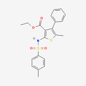 molecular formula C21H21NO4S2 B1656738 Ethyl 5-methyl-2-(((4-methylphenyl)sulfonyl)amino)-4-phenyl-3-thiophenecarboxylate CAS No. 53976-15-1