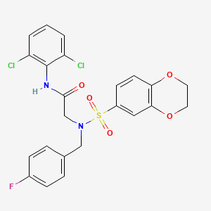 molecular formula C23H19Cl2FN2O5S B1656878 N-(2,6-dichlorophenyl)-2-[2,3-dihydro-1,4-benzodioxin-6-ylsulfonyl-[(4-fluorophenyl)methyl]amino]acetamide CAS No. 5473-58-5