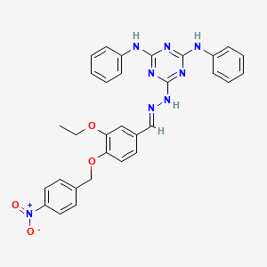 B1656948 2-N-[(E)-[3-ethoxy-4-[(4-nitrophenyl)methoxy]phenyl]methylideneamino]-4-N,6-N-diphenyl-1,3,5-triazine-2,4,6-triamine CAS No. 5484-62-8